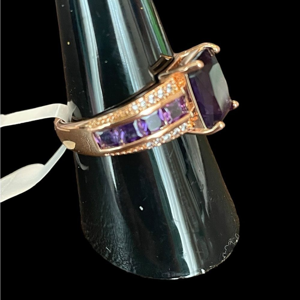 18K ROSE‎ GOLD FILLED AMETHYST RING, SZ 9 - Picture 3 of 4